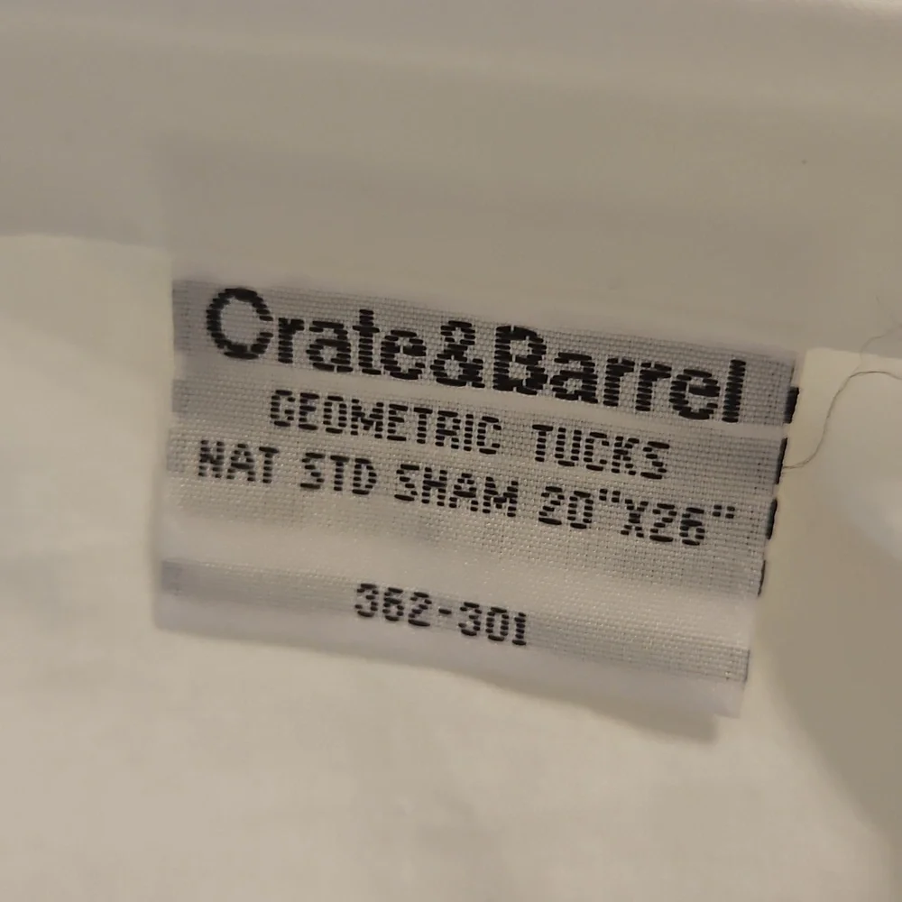 Crate&Barrel Vintage Classic White Geometric Tucks Cotton Standard Pillow Sham